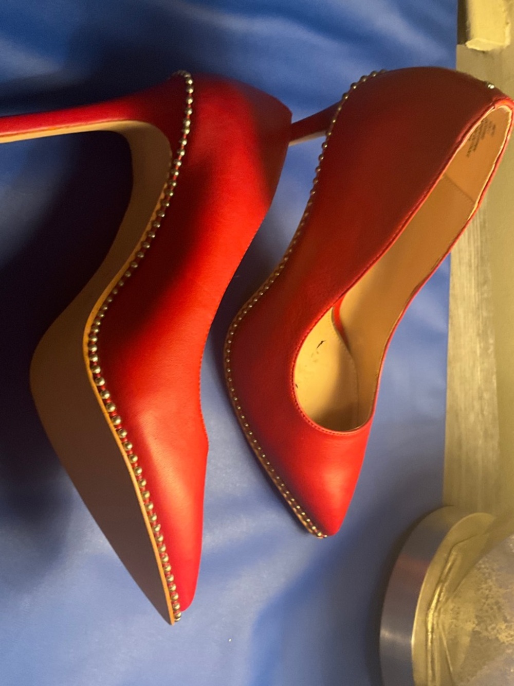 Red Pointed-Toe Stud-Trim High Heels